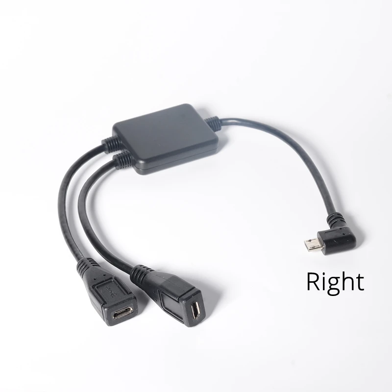 Cable de extensión Micro USB 2,0 2 en 1 de 30cm, ángulo derecho e izquierdo, micro USB 2,0 macho a 2 hembra, cable de alimentación divisor Y de carga de 1 pies