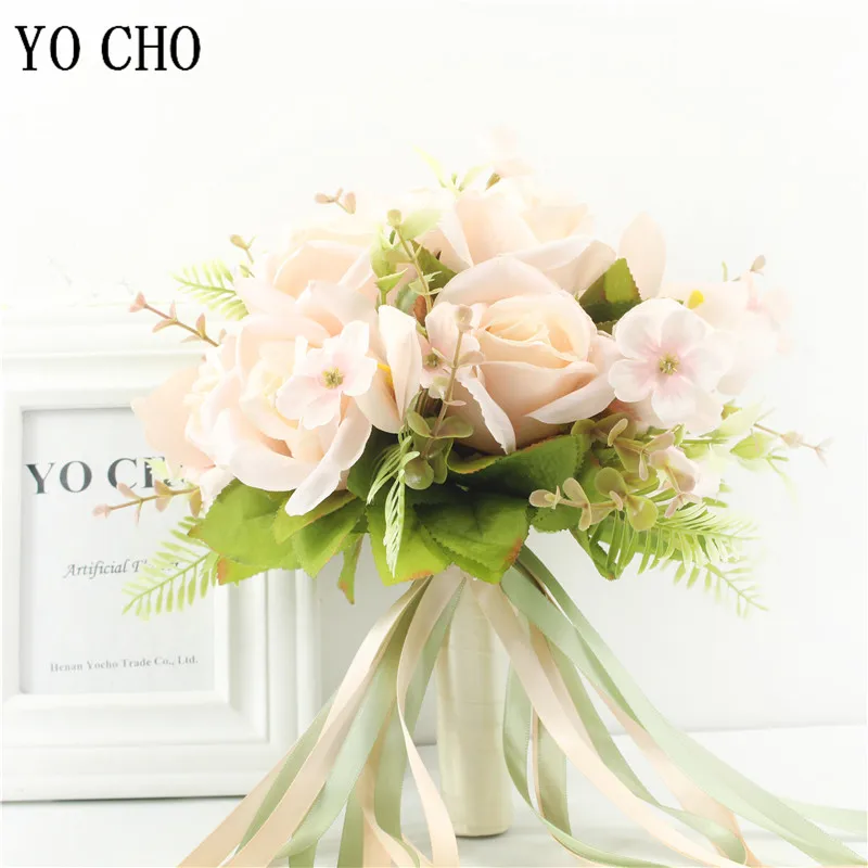 YO CHO Wedding Bouquet Artificial Roses Wedding Flowers Bridal Bouquets Silk Roses Wedding Bouquets for Bridesmaids Decoration