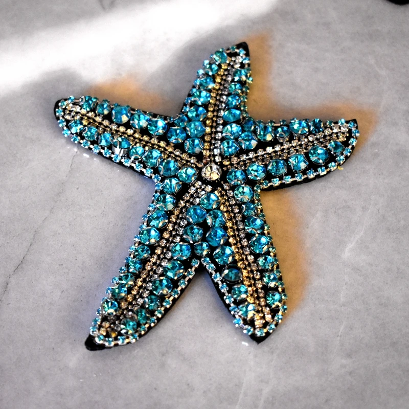 3D Handmade Rhinestone Beaded Patches Starfish Sew on Crystal Star Patch Beading Applique Patch