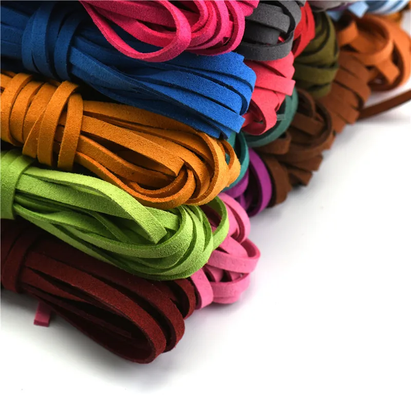 5mm 5m/roll Multi-Color Flat Faux Suede Cord Korean Velvet Leathe Rope for DIY Handmade Jewelry Making Finding Accessories HK040