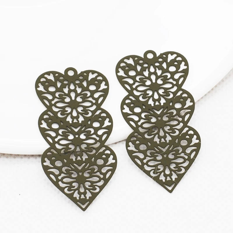 10pcs/Lot 20.5*45mm Colorful Heart Love Charms Alloy Thickness 0.3mm Hollow Out Filigree Stamping Pendant For Jewelry Making image 3