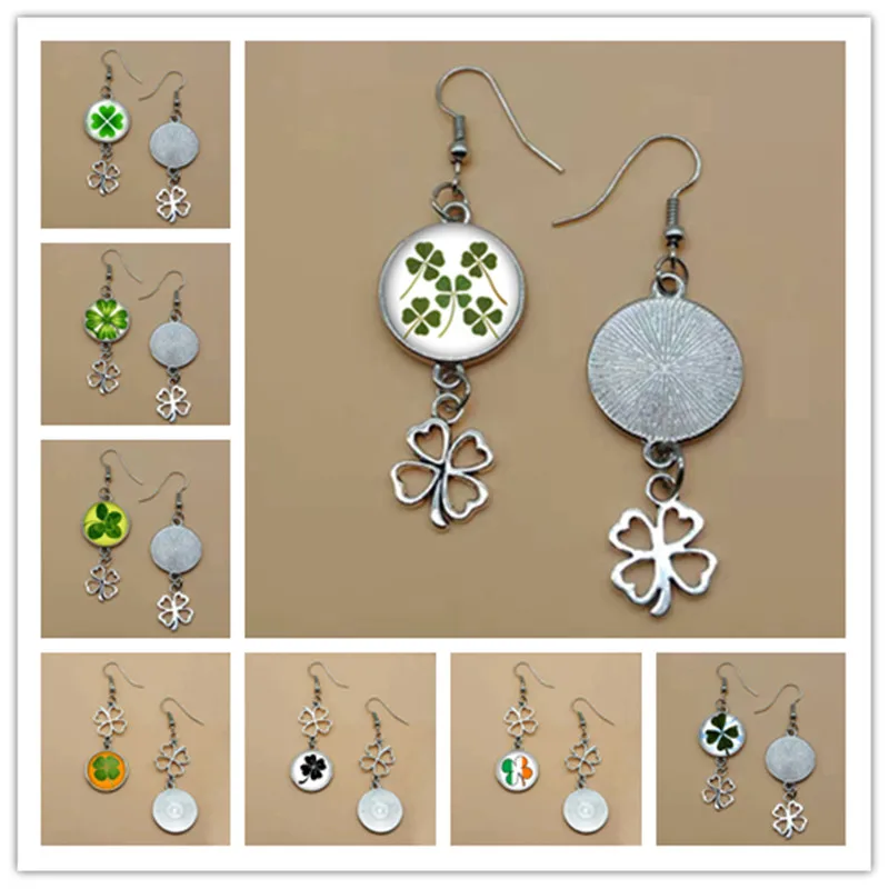 Top Selling Clover Charm Pendant Glass Round Dome Earrings Gifts for Women Jewelry Earrings Handmade Clover Wedding Earrings