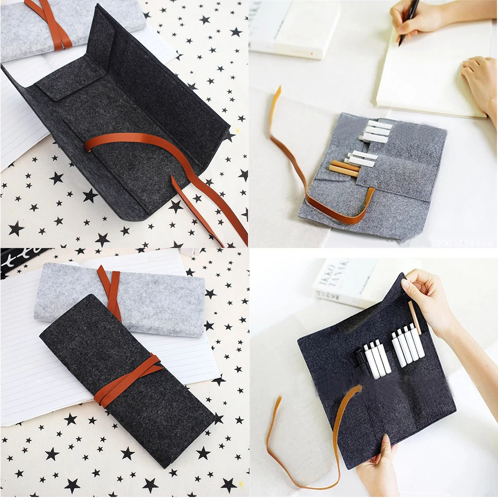 Portable Roll School Pencil Case Felt Cloth Pen Bag for Girls Boys Cute Large Pencilcase Box Stationery School Office Supplies