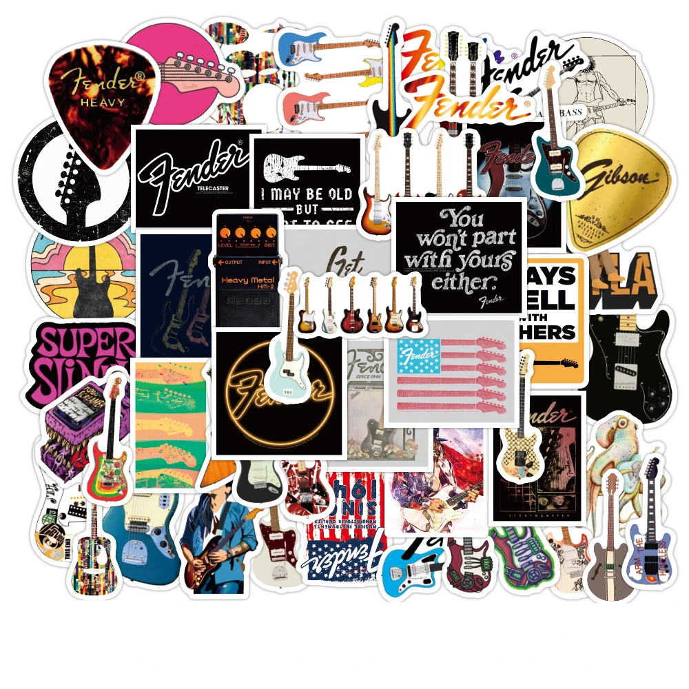 10 / 30 / 50pcs Rock Cartoon Musical Instrument Guitar Graffiti Waterproof Sticker Phone Case Refrigerator Water Cup Wholesale