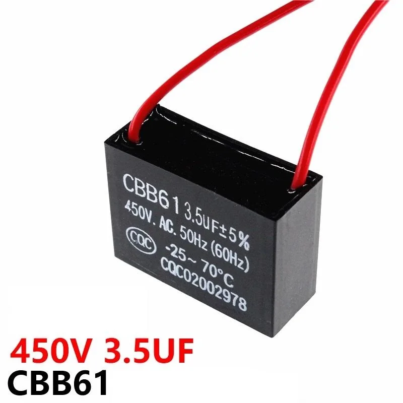 CBB61 Fan Starting Capacitor 450VAC 3.5UF With Line Capacitance Lead Length 10CM