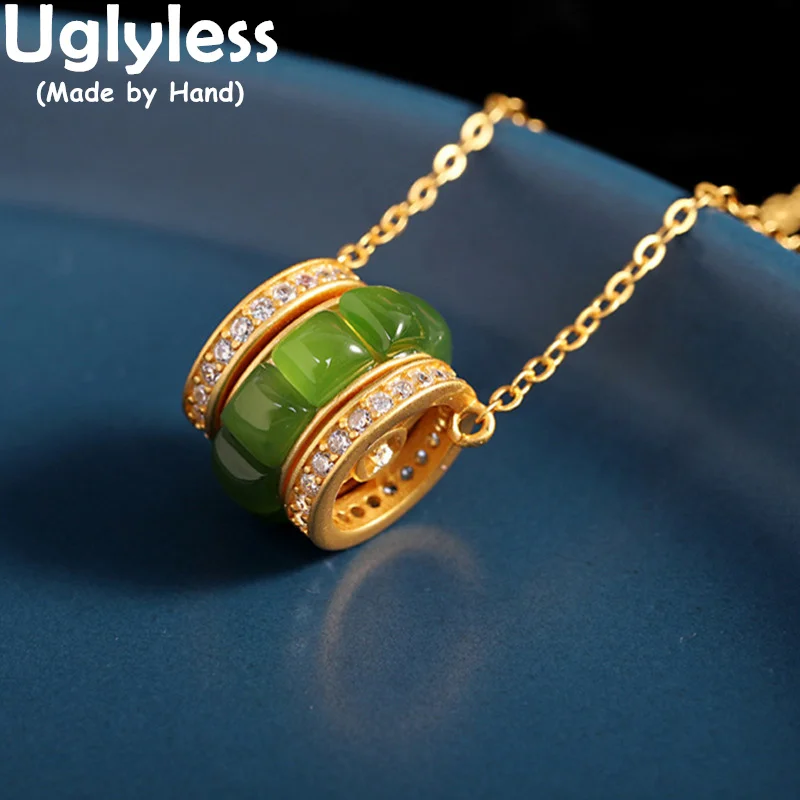 

Uglyless Spinning Square Jasper Necklaces for Women Luxury Natural Gemstones Pendants 925 Silver Barrel Beads Jewelry + Chains