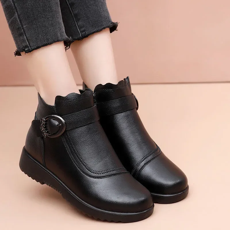 GKTINOO Fashion Winter Women Genuine Leather Ankle Boots Female Warm Plush Snow Boots Mother Waterproof Non-slip Booties