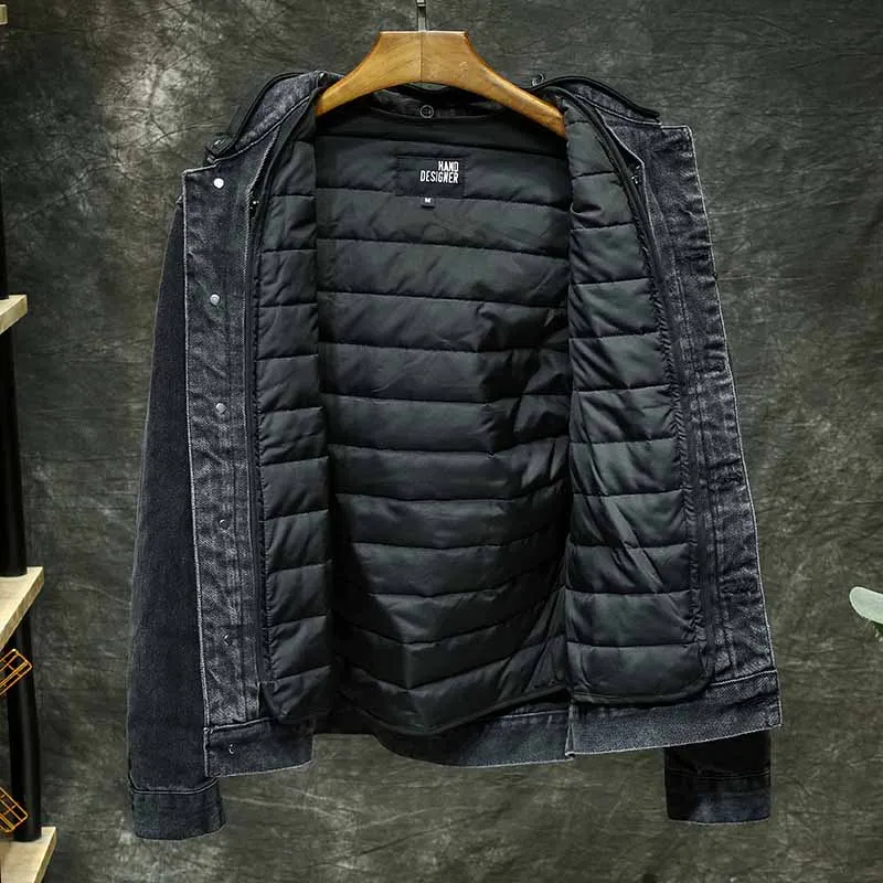 Mcikkny Men Wool Liner Winter Denim Jackets Black Loose Casual Thermal Jeans Coats For Male Windbreak Detachable Hat