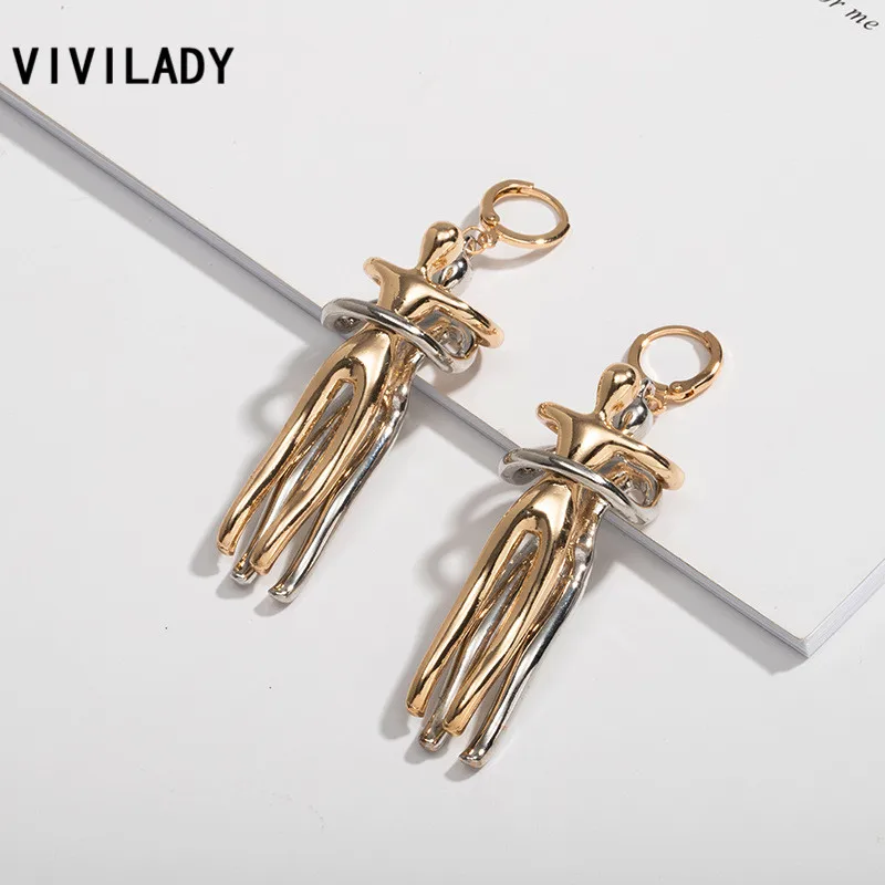 VIVILADY Fashion Korean Style Metal Women Drop Earrings Exaggerated Body Art Long Earrings Girl Use in Birthday Party Wedding