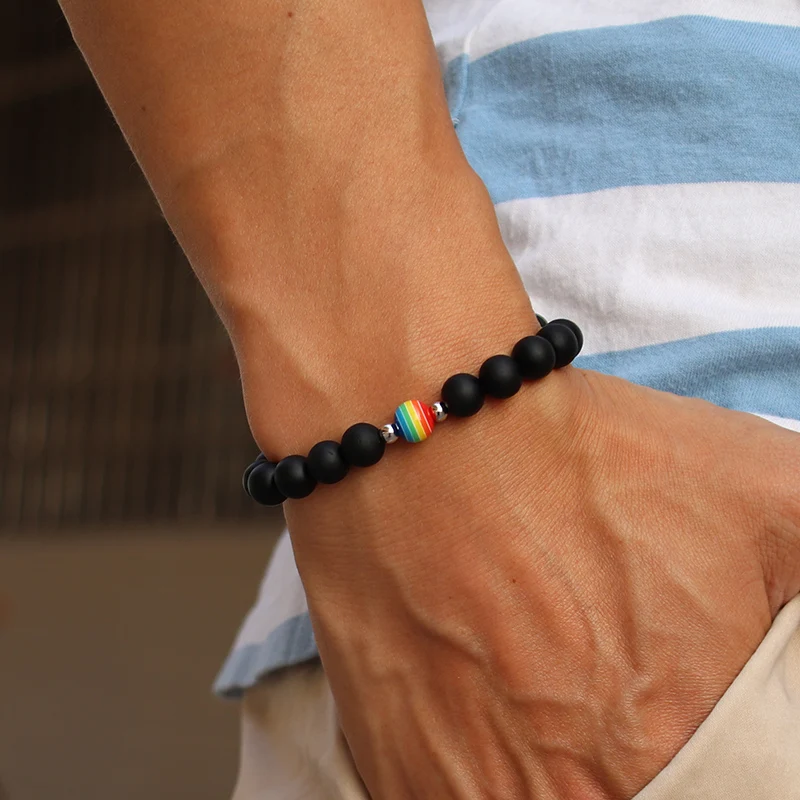 العصرية الطبيعية متجمد حجر سوار الذكور النساء قوس قزح LGBT سوار المسافة زوجين Brazalete اليوغا التأمل شارة مجوهرات