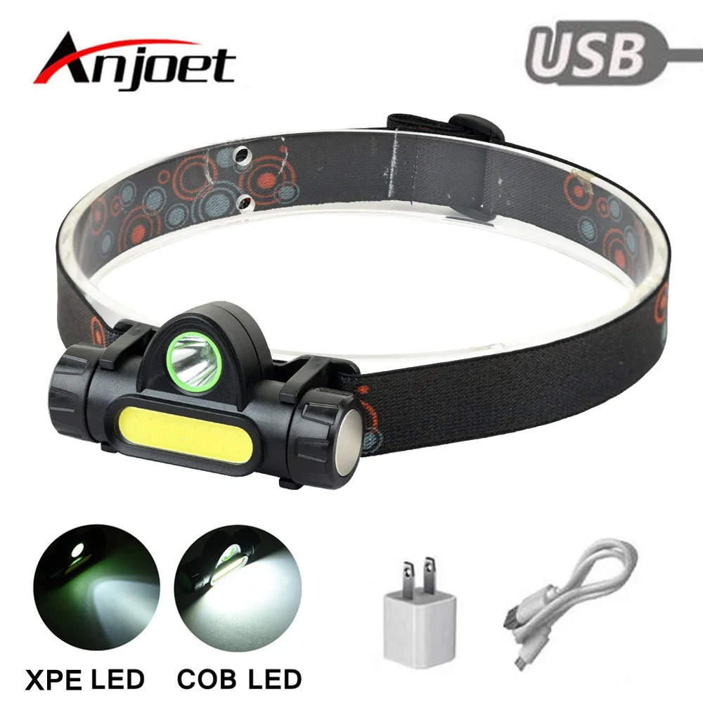 

Anjoet Waterproof LED headlamp COB work light 2 light mode with magnet headlight built-in 18650 battery suit for fishing camping