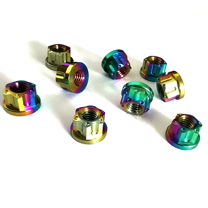 Motorcycle Titanium Alloy Nut M6 Colorful for Rear and Front Shock Absorber Wheel Axle for Motorcycle pitch 1.0mm 6 Pcs