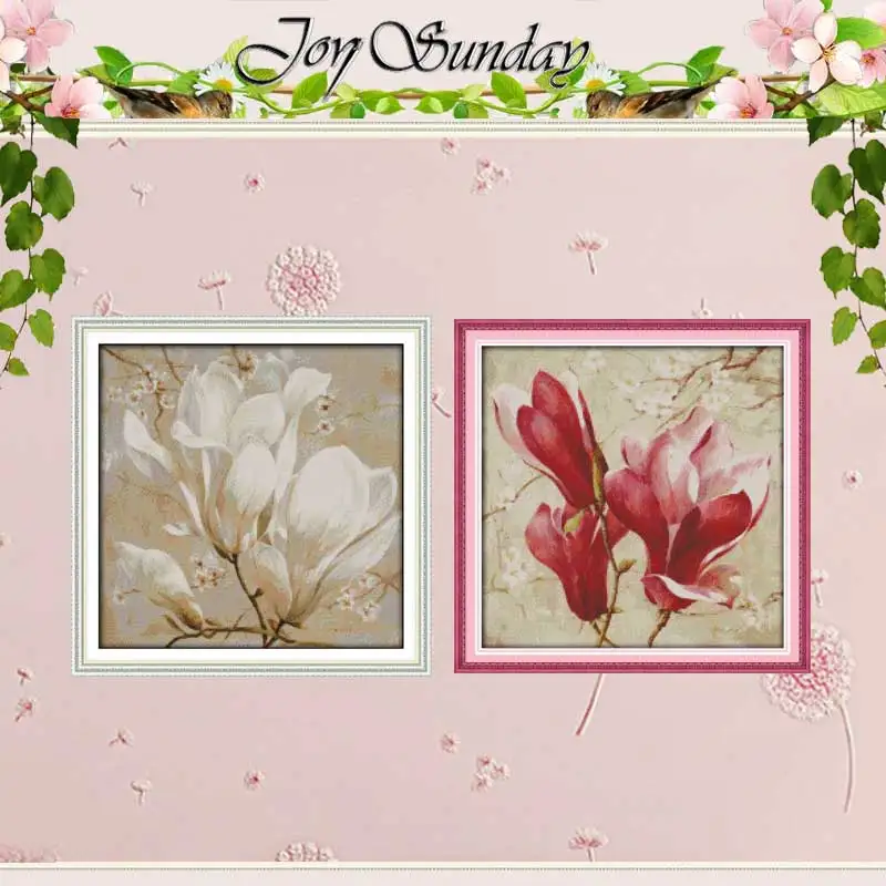 Magnolia Flower Patterns Counted Cross Stitch Set DIY 11CT 14CT 16CT Stamped DMC Cross-stitch Kit Embroidery Needlework Crafts