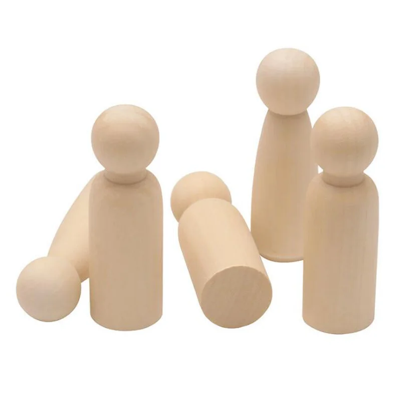 10pcs 90mm Unfinished Wood Boy/Girl Peg Doll Natural Wooden DIY Craft Graffiti Unfinished Solid Wood DIY Craft