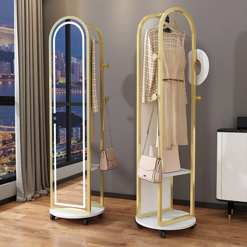 Dressing Mirror Full Body Floor Coat and Cap Clothes Rack Integrated Rotating Three-Dimensional Full-Length Mirror with Lights