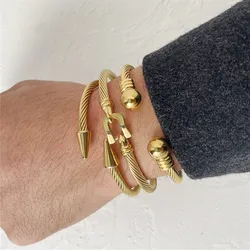 3pcs/Set Classical Men Bracelet Handmade Stainless Steel Hemp Rope Rivet Open Bangles Sets Pulseira Bileklik Luxury Jewelry