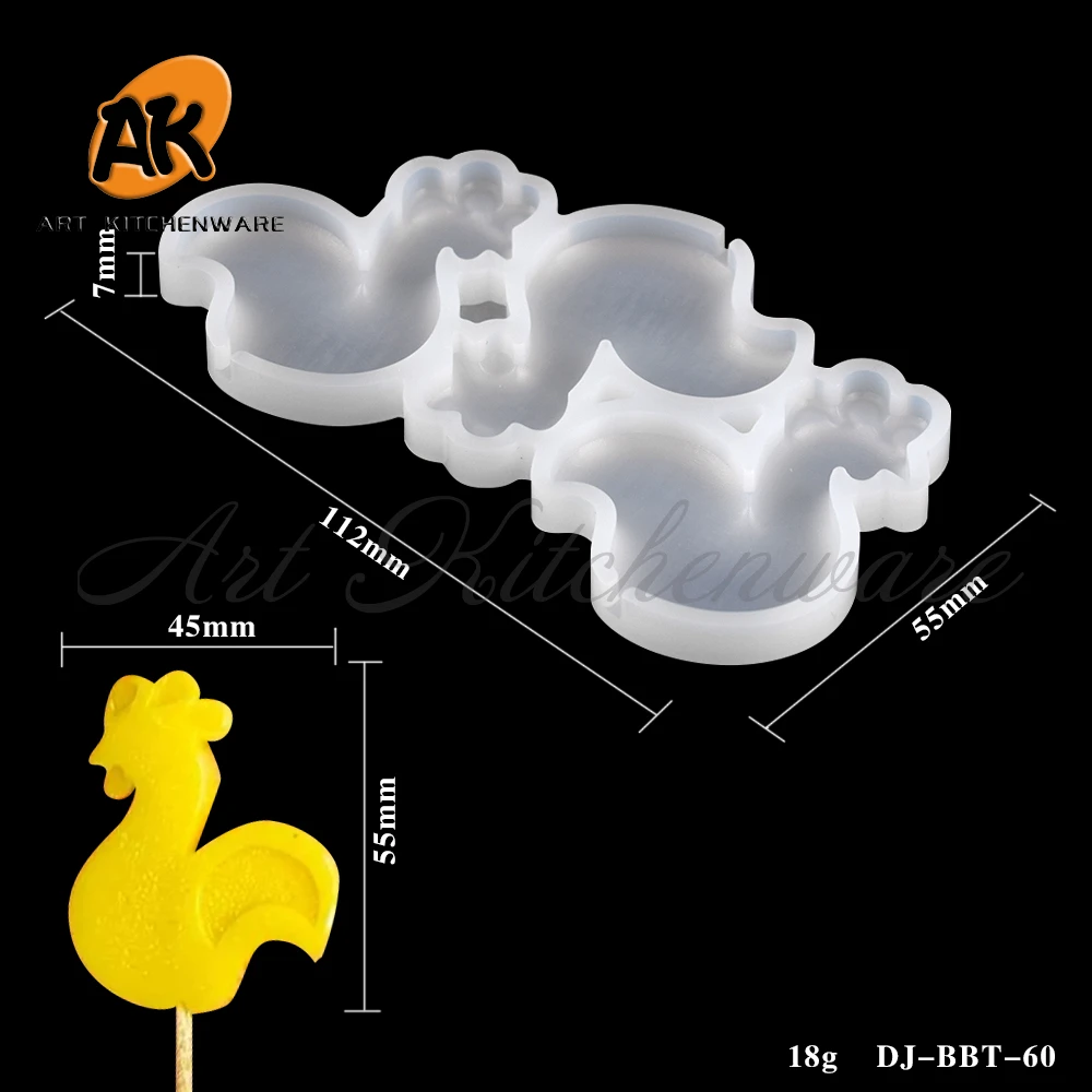 Round-tail Rooster Design Lollipop Silicone Mold Candy Model Chocolate Fondant Mould Cake Decorating Tools Baking Accessories