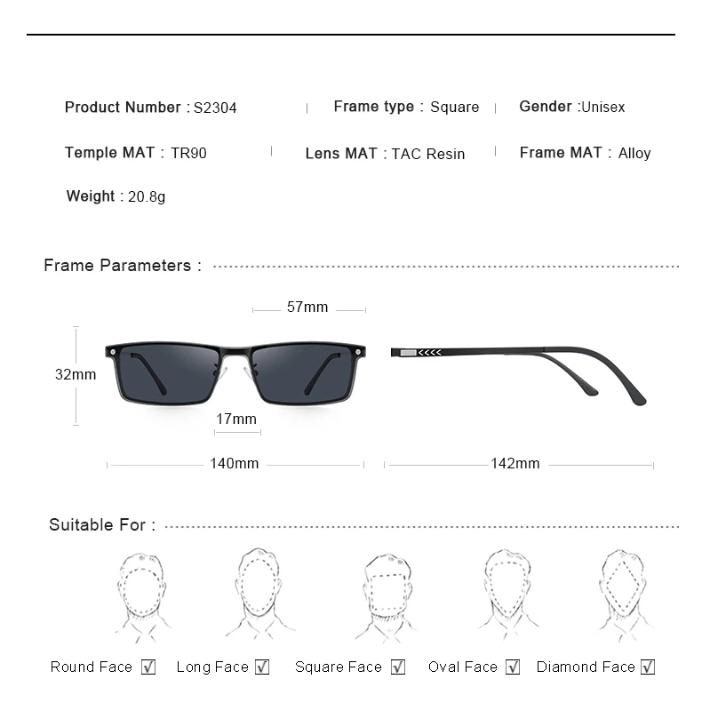 MERRYS DESIGN 2-in-1-Brillengestell mit magnetischem polarisiertem Clip für Herren, Brillengestell aus Titanlegierung, quadratische Brillen, S2304 – Detail 5