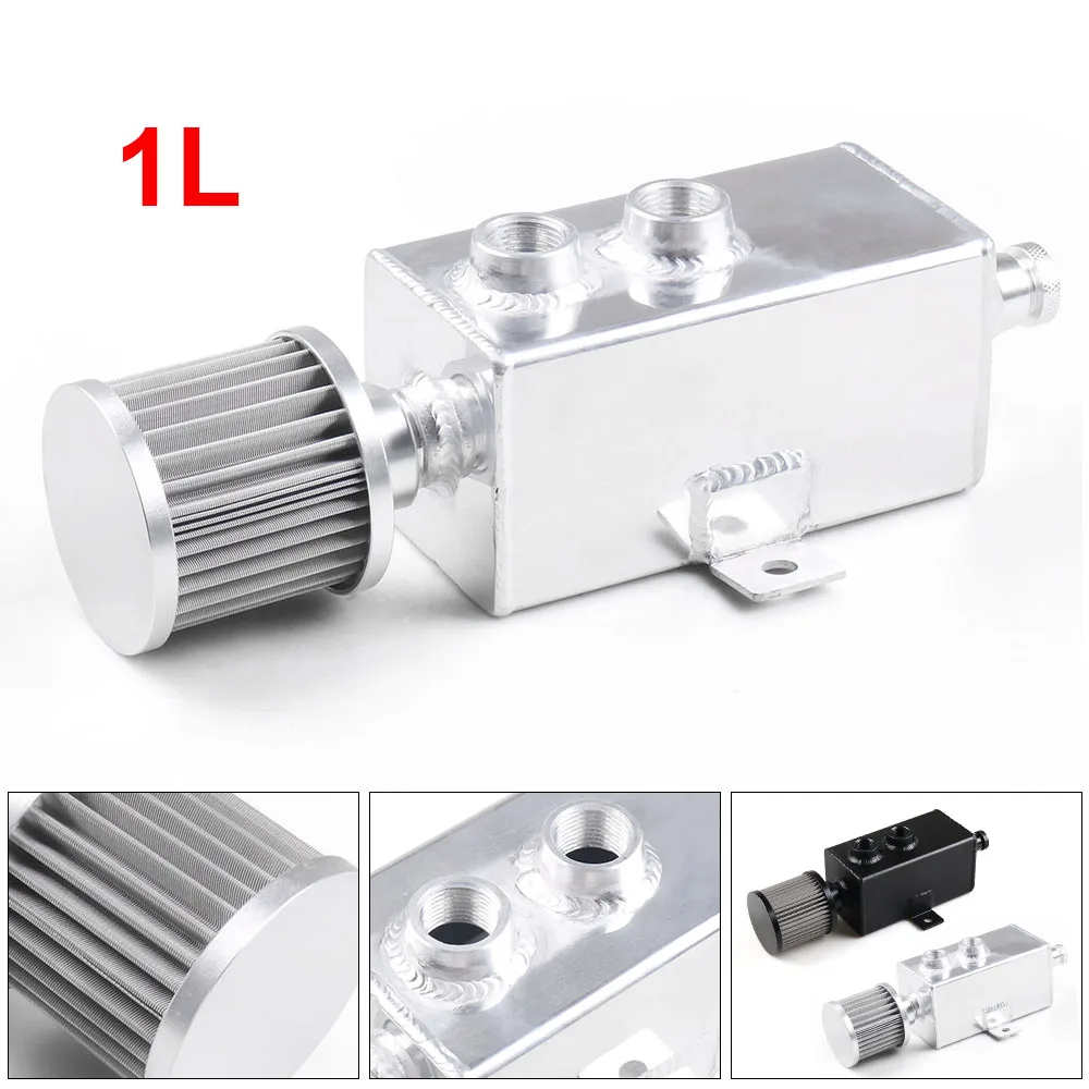 

1L Universal Aluminum Oil Catch Can Tank Fuel Tank With Breather & Filter Drain