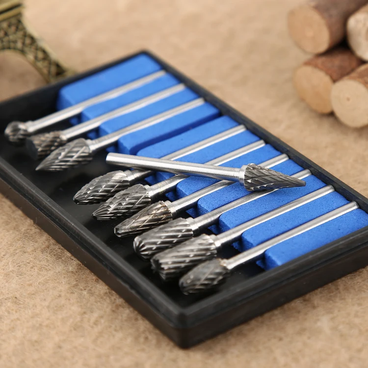 10pcs 3*6mm Solid Tungsten Double Cut Rotary Die Grinder Bits For Wood Carving, Metal Working, Drilling And Grinding