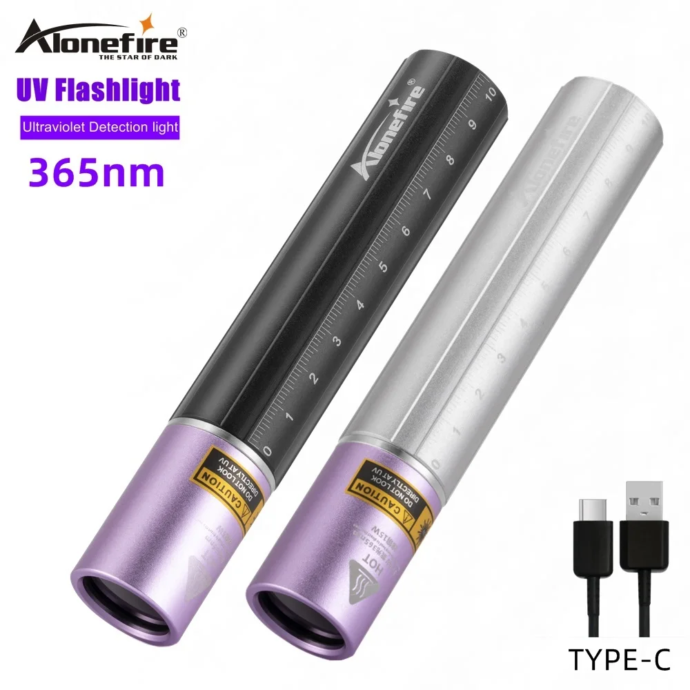 Alonefire SV54 365nm UV Flashlight Ultraviolet Blacklight USB Rechargeable Torch for Detector Dog Urine Pet Stains Bed Bug