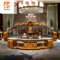 Chesterfield Sofa High-End Luxury Ugyen Wood Solid Wood JINLONGYU Carved European Style Villa Sofa Leather Sofa home furniture