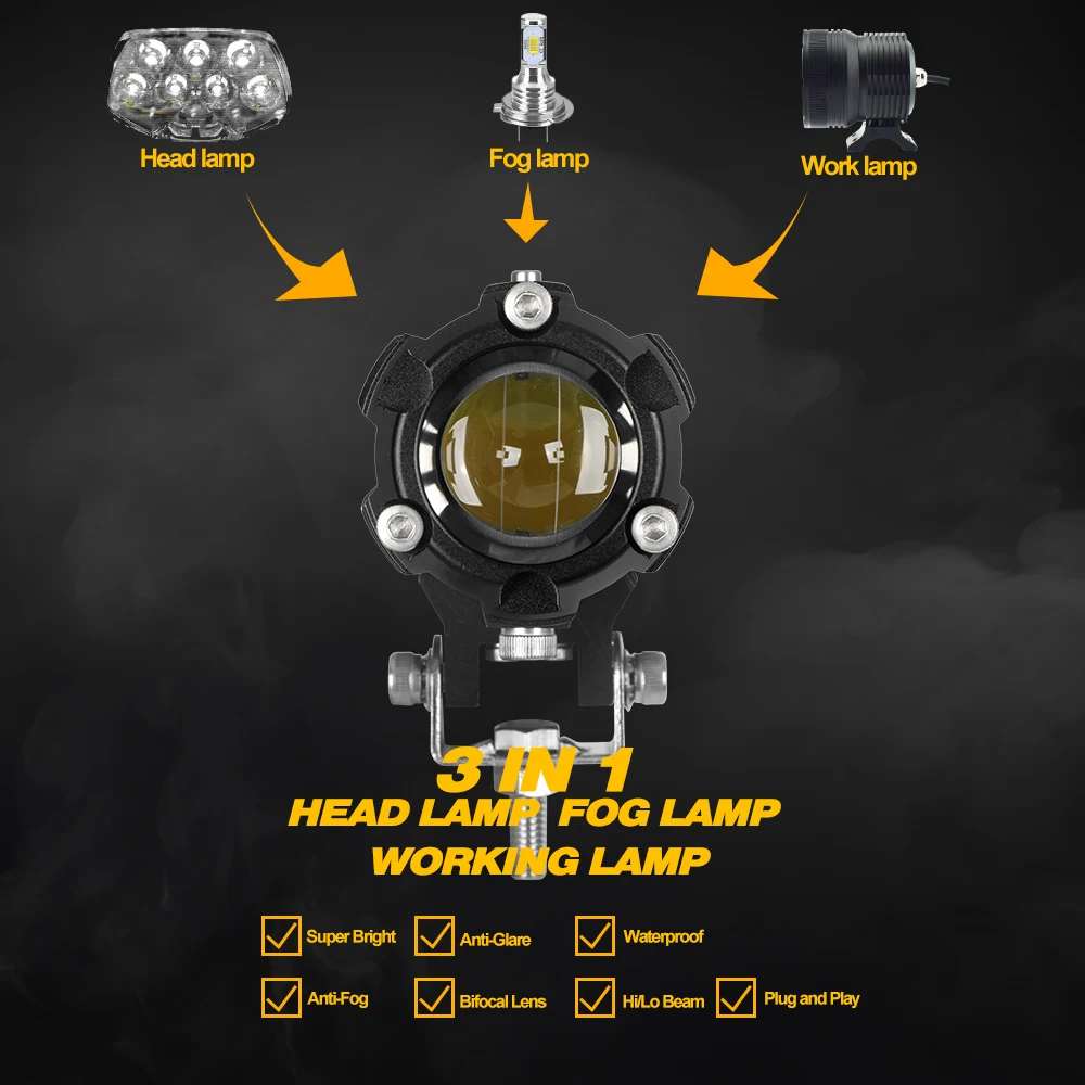 1 Pair 50W Led Motorcycle Headlight White/Yellow Working Fog Light With High/L Beam For Yamaha Tenere 700 BMW r1250gs r1200gs ad