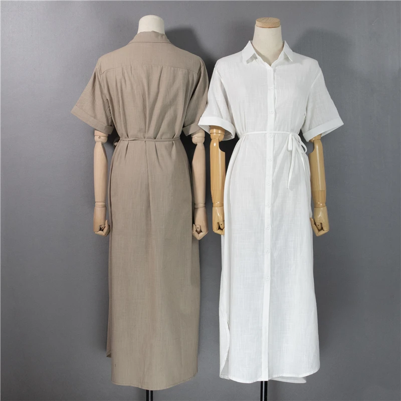 

2021 New Summer Shirt Dress Evening Female Vintage Dress Party Oversize Short Sleeve Beach Women Dresses Robe Vestido Prom Pure