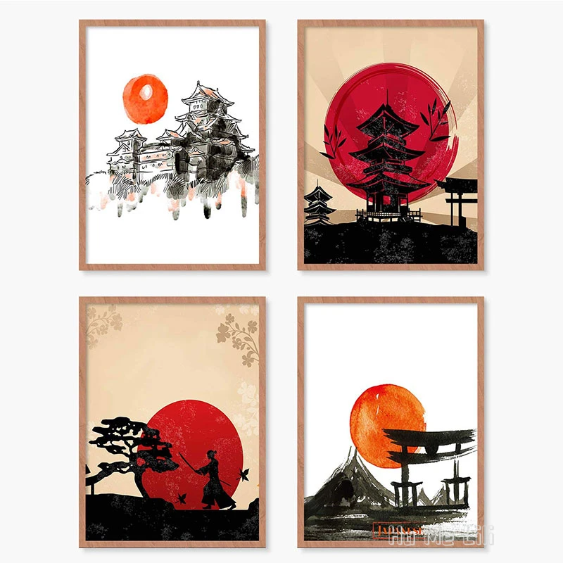 Japanese Samurai Armor Prints Canvas Modern Minimalist Asian Wall Decor For Living Room Japan Red White Art Office Gifts