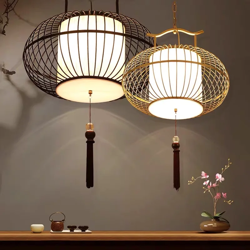 

Chinese Iron Bird Cage Living Room Pendant Light Hot Pot Shop Tea Room Hanging Lights Creative Restaurant Aisle Light Fixtures