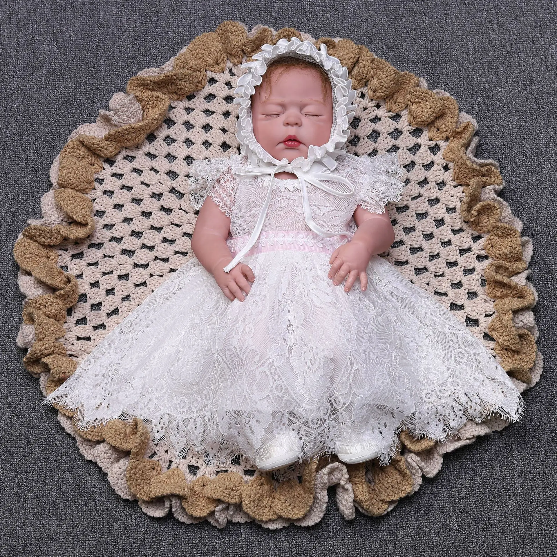 1 Year Birthday Dress for Baby Girl & Hat Knee Length Lace Weddings Summer Vestido Newborn to 24Month Baby Clothes OBF204013