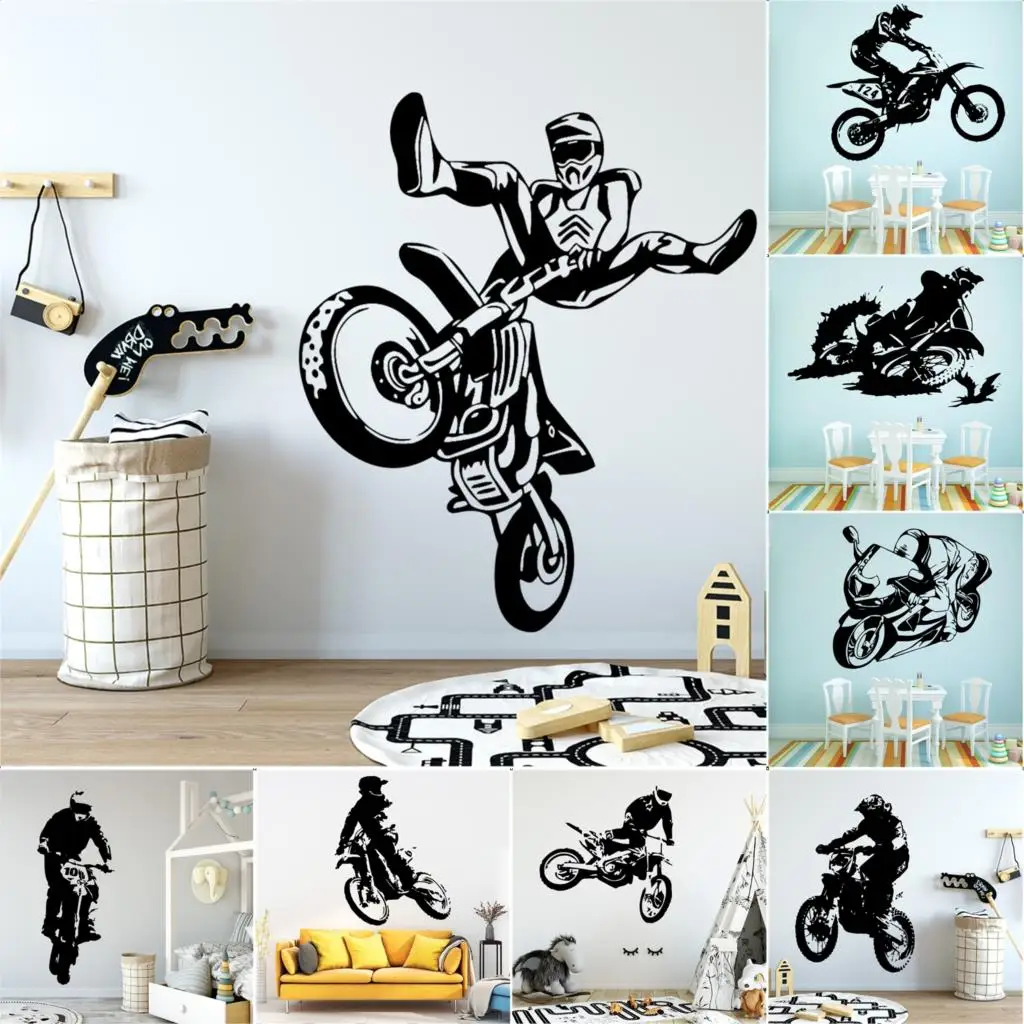 Off-road Motorbike Wall Stickers Wall-Sticker For Kids Room Living Room Home Decor Vinyl Stickers Waterproof Wallpaper murals