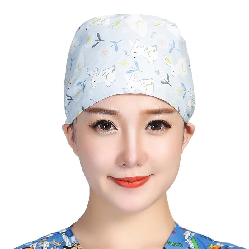 Cartoon Printed Scrubs Caps Cotton Sweatband Hats Bandage Beauty Salon Adjustable Reuseable Cap Work Wear Hats Accessories