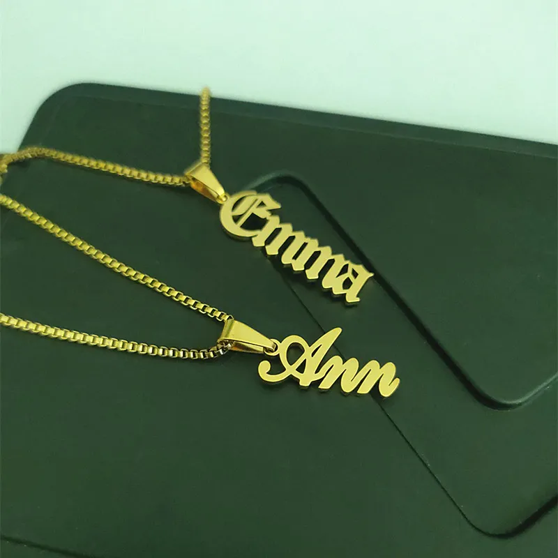 Gold Box Chain Vertical Name Pendant Necklace For Women Men Custom Jewelry Personalized Nameplate Colier Femme Christmas Gift