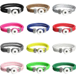 New Snap Jewelry Handmade Braided Leather Snap Bracelet Bangles Fit 18MM 20MM Snap Buttons Bracelet For Women DIY Jewelry ZE451