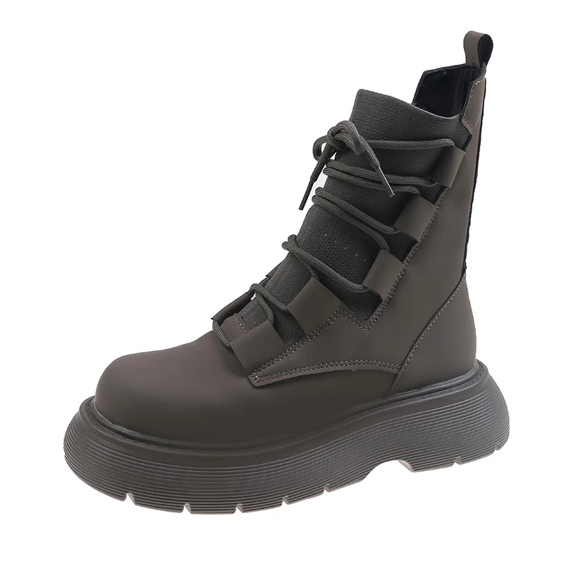 White Mid-Calf Boots Women Shoes Autumn Boots-Women Round Toe Low Mid Calf Lolita Rock 2024 Rubber Ladies Solid Slip-On Flock C