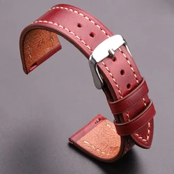 Cow Leather Watch Strap 18mm 20mm 22mm 24mm Brown Blue Red Green Cowhide Watchbands With Silver Stainless Steel Buckle