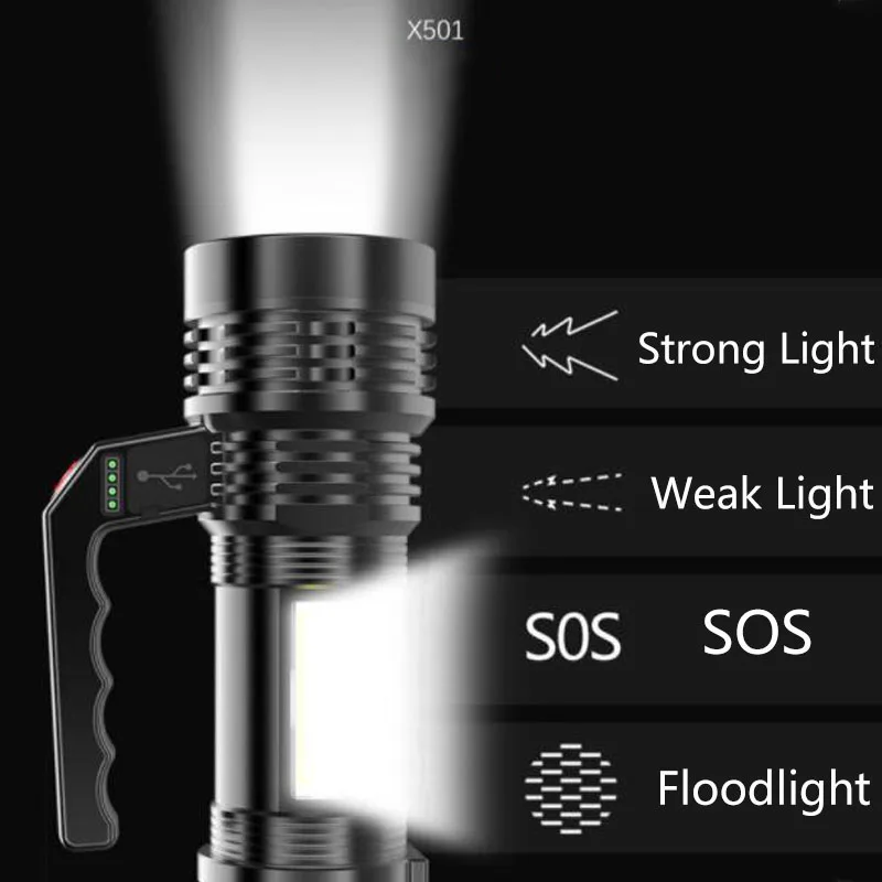 ハイパワーLEDフラッシュ,ポータブル懐中電灯,USB充電器,懐中電灯,フラッド,サーチライト,ハンティング,p1