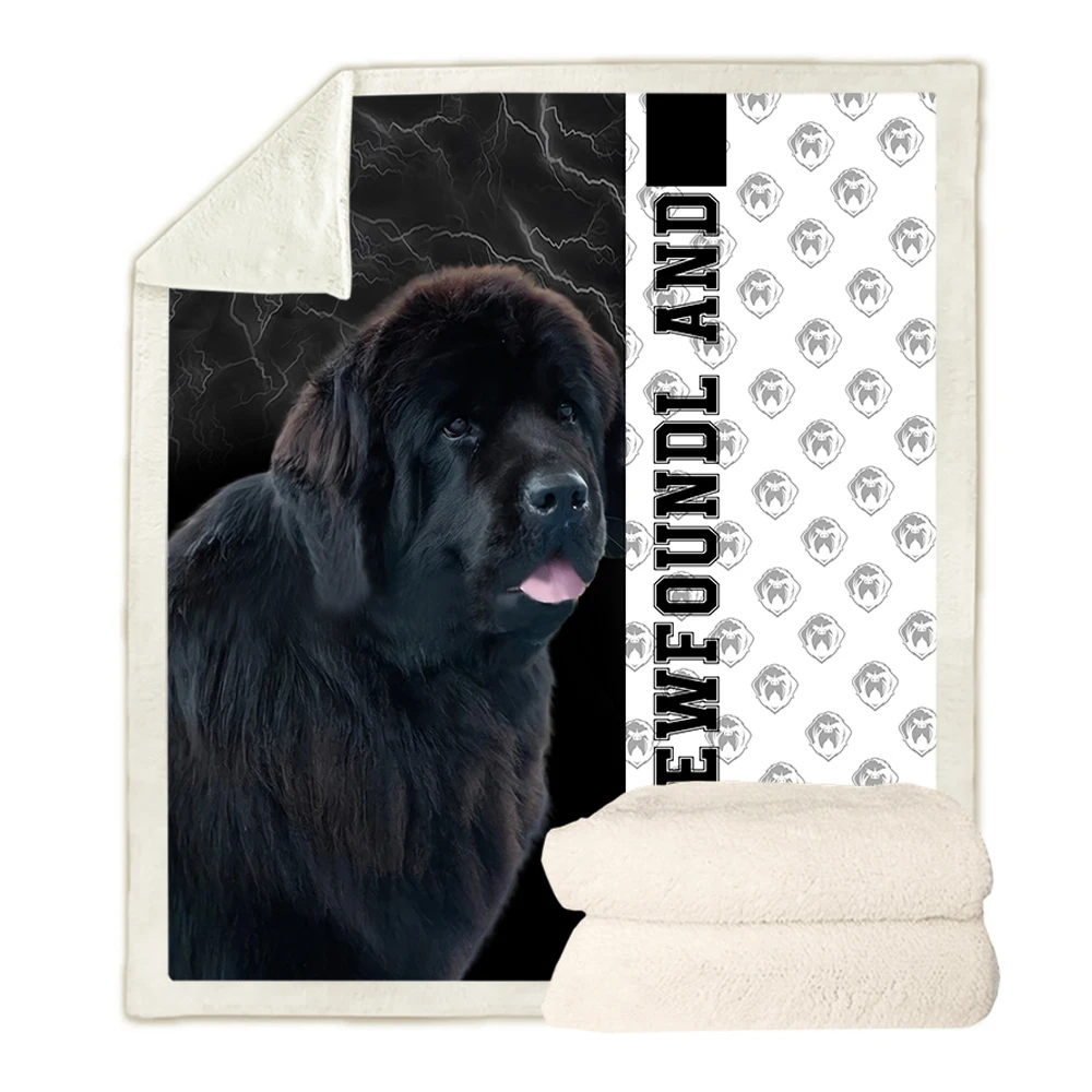 HXNewfoundland Blankets 3D Graphic A Girl and Her Bernese Double Layer Blanket Splicing Animals Print Plush Quilt