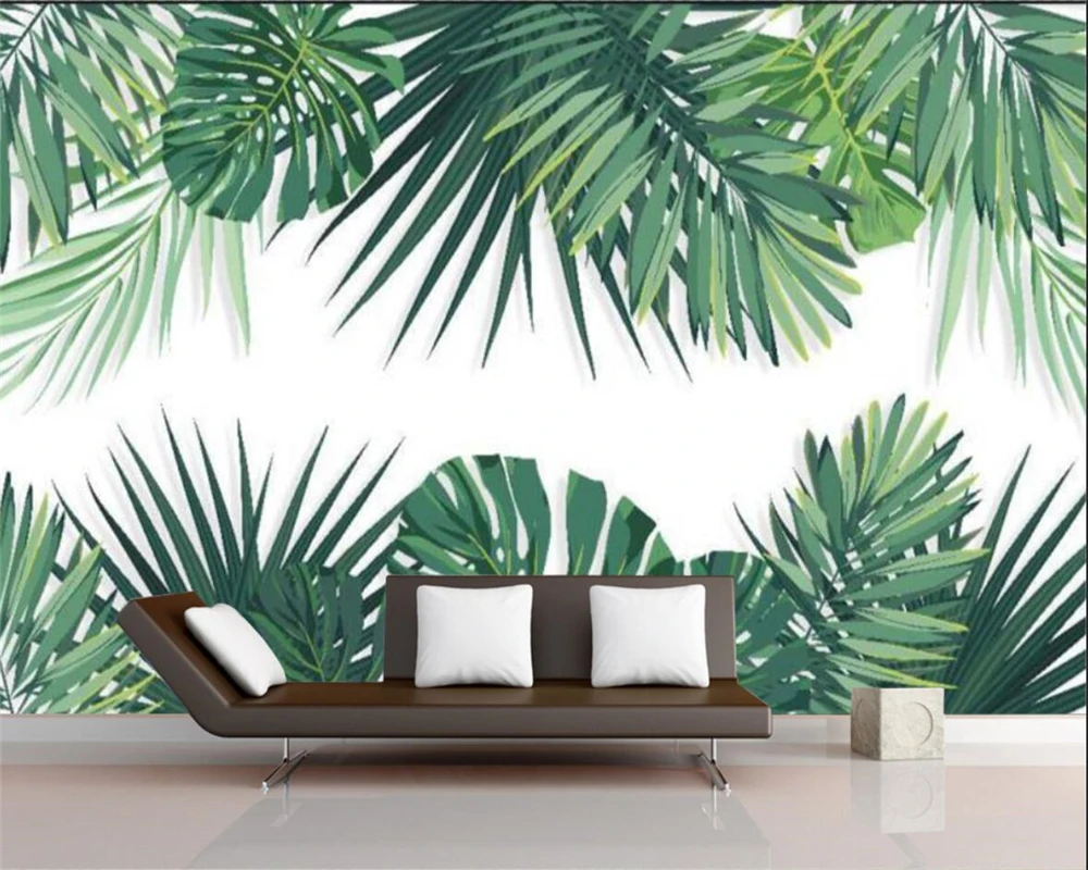 Custom size wallpaper tropical rainforest plant leaf forest background wall home decoration self-adhesive relief material mural