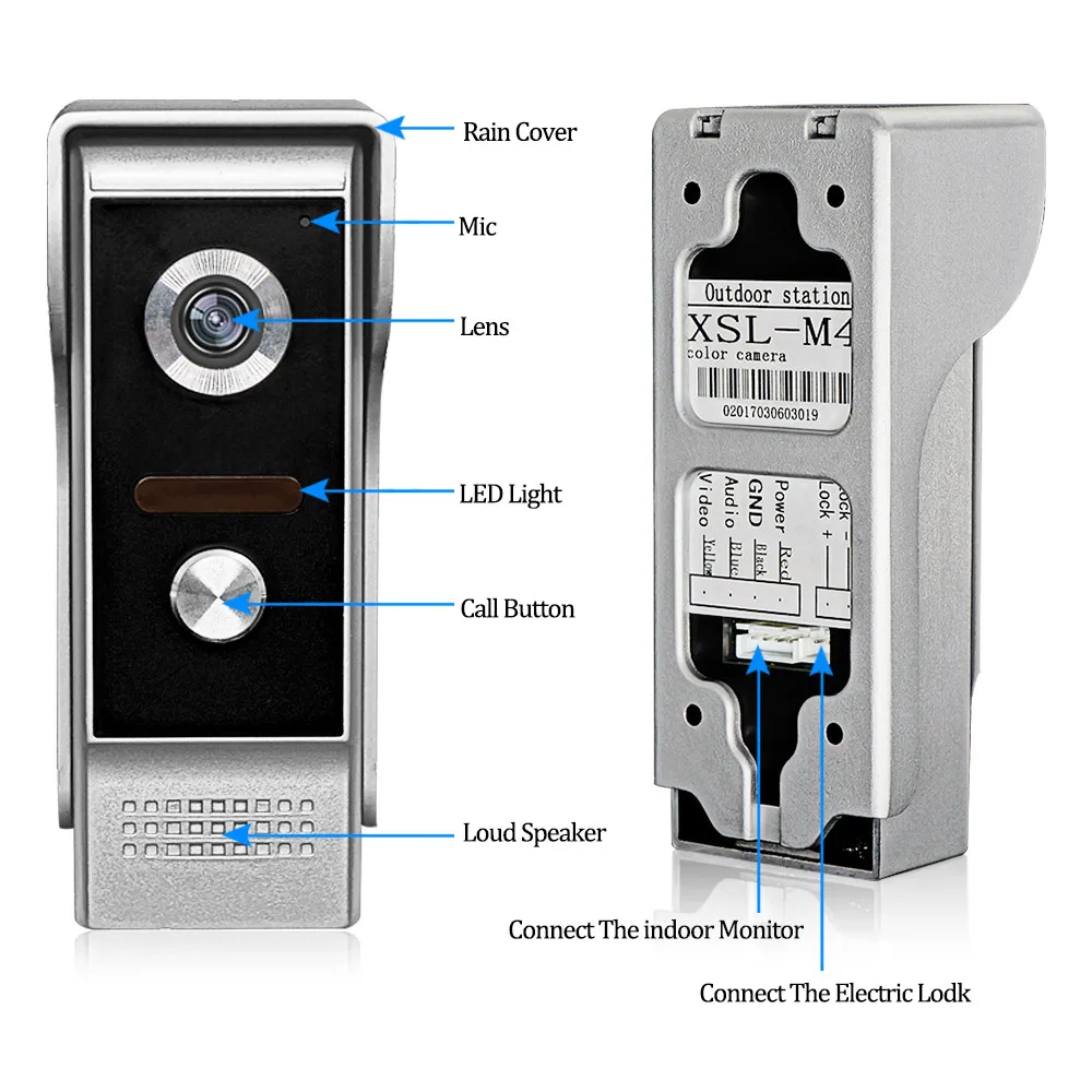 Wired Video Doorbell Intercom System 7 inch Color Monitor Panel with Night Vision Video Camera Door Phone Two-way Audio Home Use