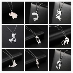 Cazador Stainless Steel Animal Pendant Necklace Cute Cat Dog Pet Whale Elephant Fish Penguin Necklaces Jewelry Gift for Women