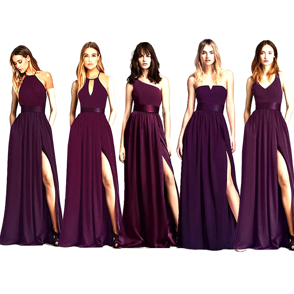 Robe de demoiselle d'honneur trapèze violette longue, robes de célébration de fiançailles, robe de soirée de mariage en Satin pour robe de groupe de demoiselle d'honneur, 2020