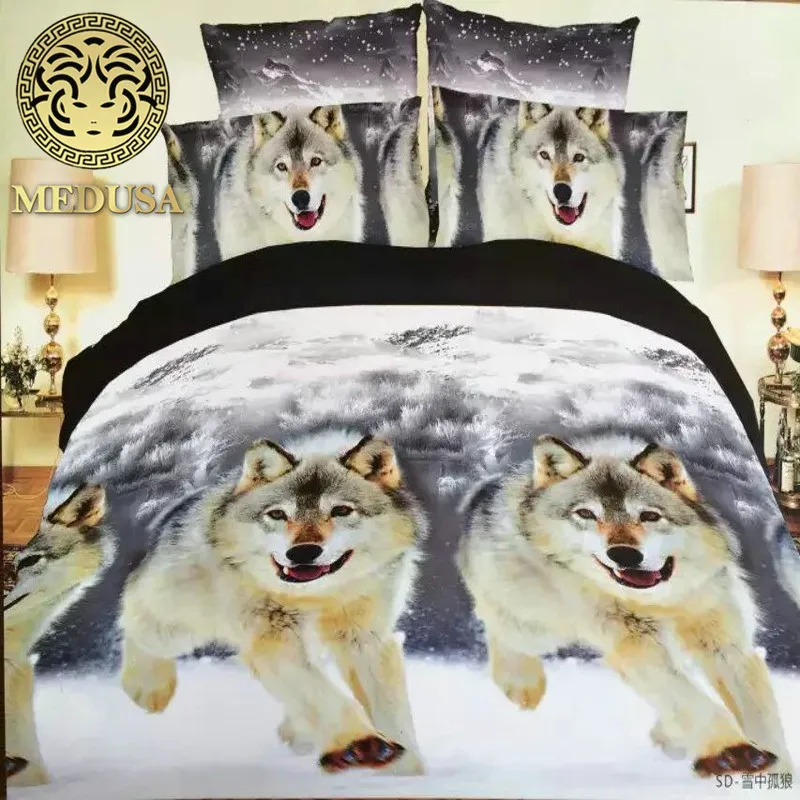 Imagem -02 - Neve Lobo Rei Rainha Twin Tamanho Peças Jogo de Cama Edredon Doona Capa Fronha Fronha Fronhas Roupa Cama Conjunto 3d