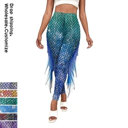 NADANBAO-Calça Feminina Estampada Sereia, Calças Moda 3D, Leggings Cosplay, Calças Apertadas Yoga, Escamas de Peixe