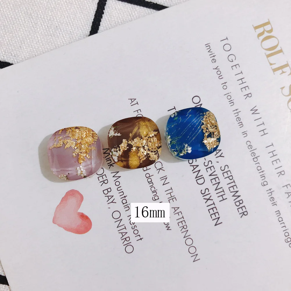 DIY Earring Accessories Patch Material 20pcs 16mm Square Colorful Bing Resin Cabochon Cameo Stickers Pendant Charms Garments