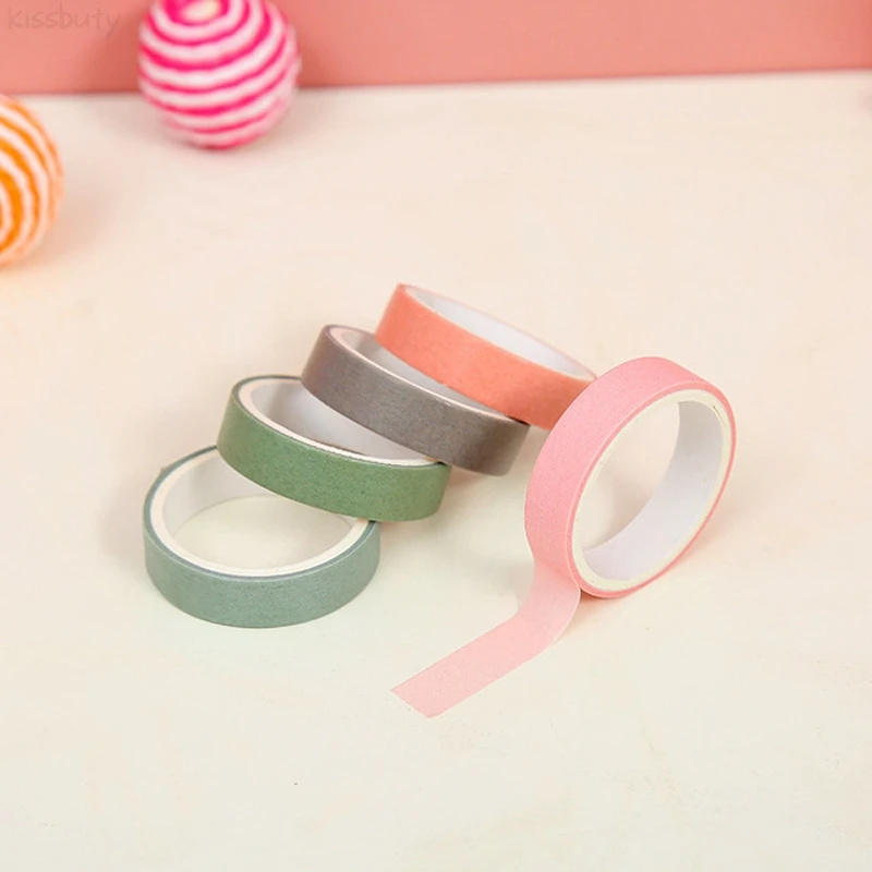 5 Cuộn/Bộ Kawaii Morandi Đồng Màu Washi Băng Bộ Trang Trí Mặt Nạ Băng Thêu Sò Băng Dính Trường Văn Phòng Phẩm