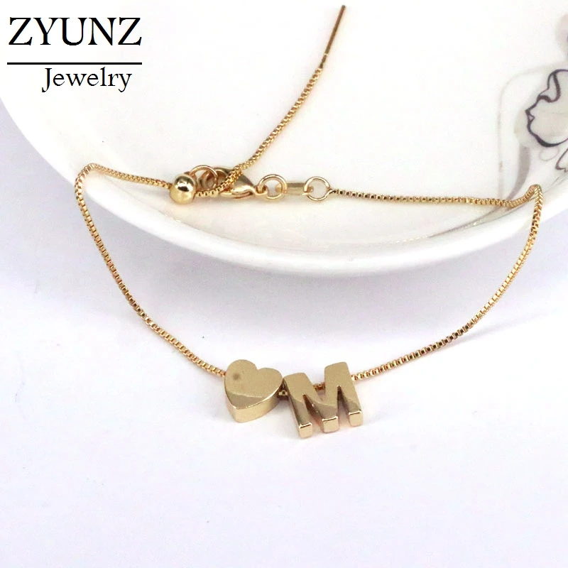 6PCS, Lovely Heart Letter Link Chain Bracelets for Women Gold Color Anklet Bracelets