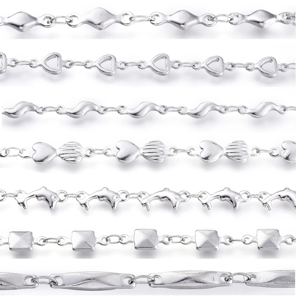 PandaHall 5m/roll 304 Stainless Steel Dolphin Link Chains, with Spool, Soldered, Stainless Steel Color, 3.5x2x0.3mm, 5m/roll