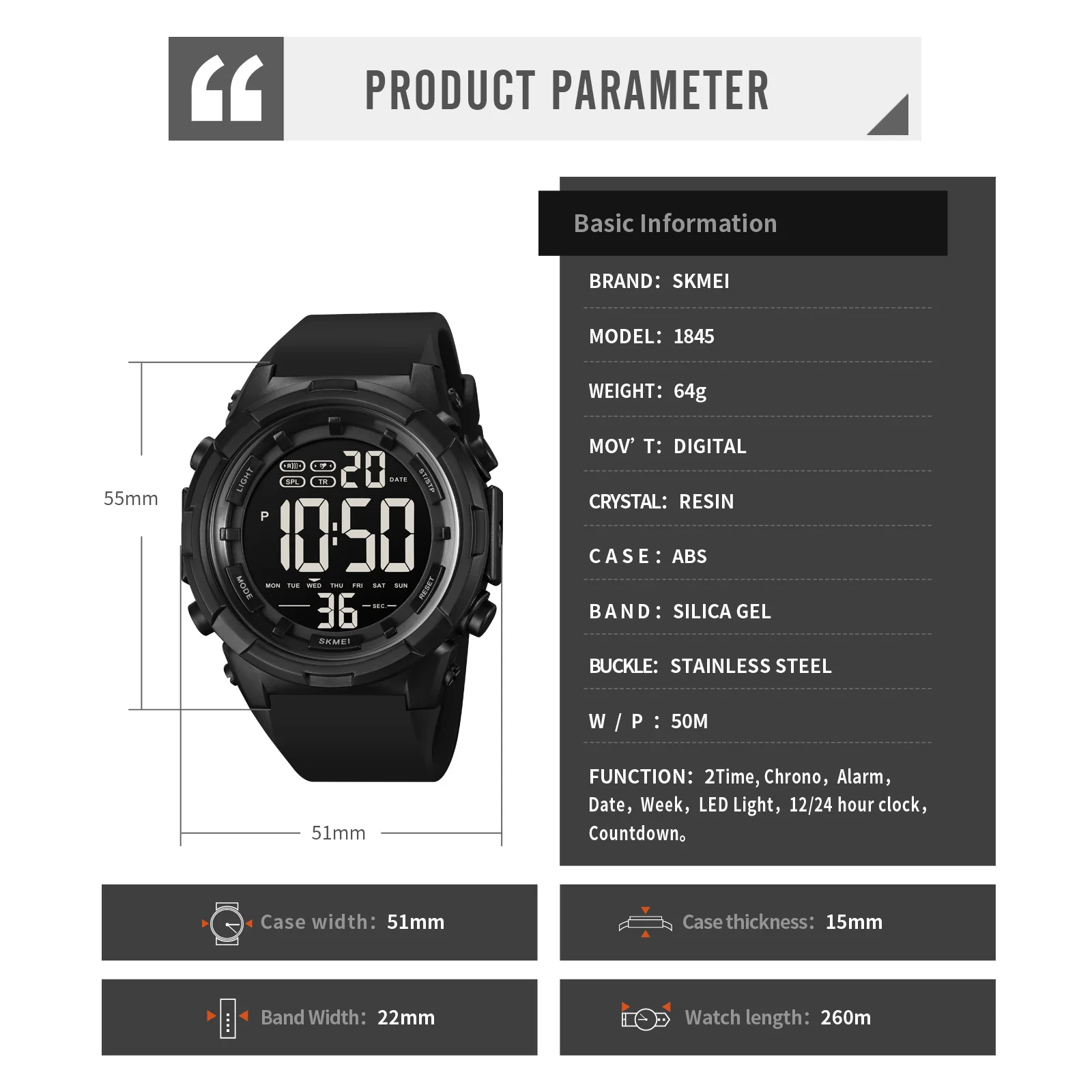 2022 Nieuwe Skmei Horloges Heren Mode Outdoor Militaire Sport Digitale Horloge 5Bar Waterdicht Horloge Klok Relogio Masculino